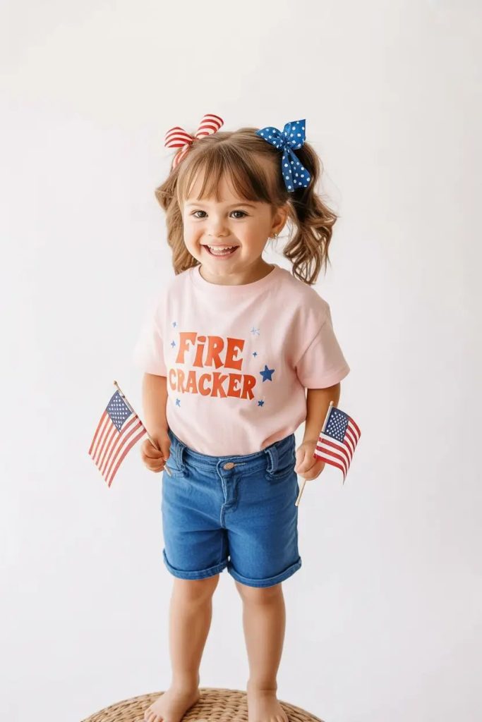 Adorable Pigtails with Patriotic Bow Accents for Little Firecrackers
