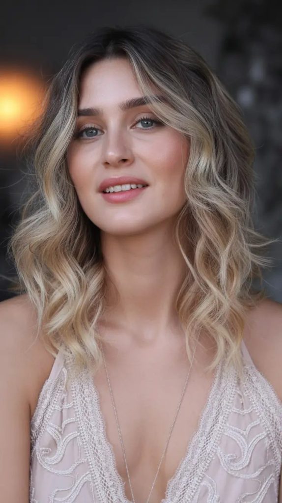 Beach Blonde Lob with Smudged Roots