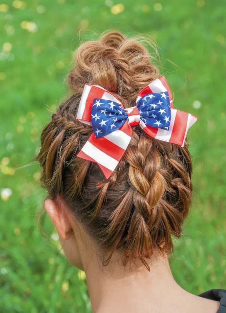 Braided Bun with Patriotic Flair
