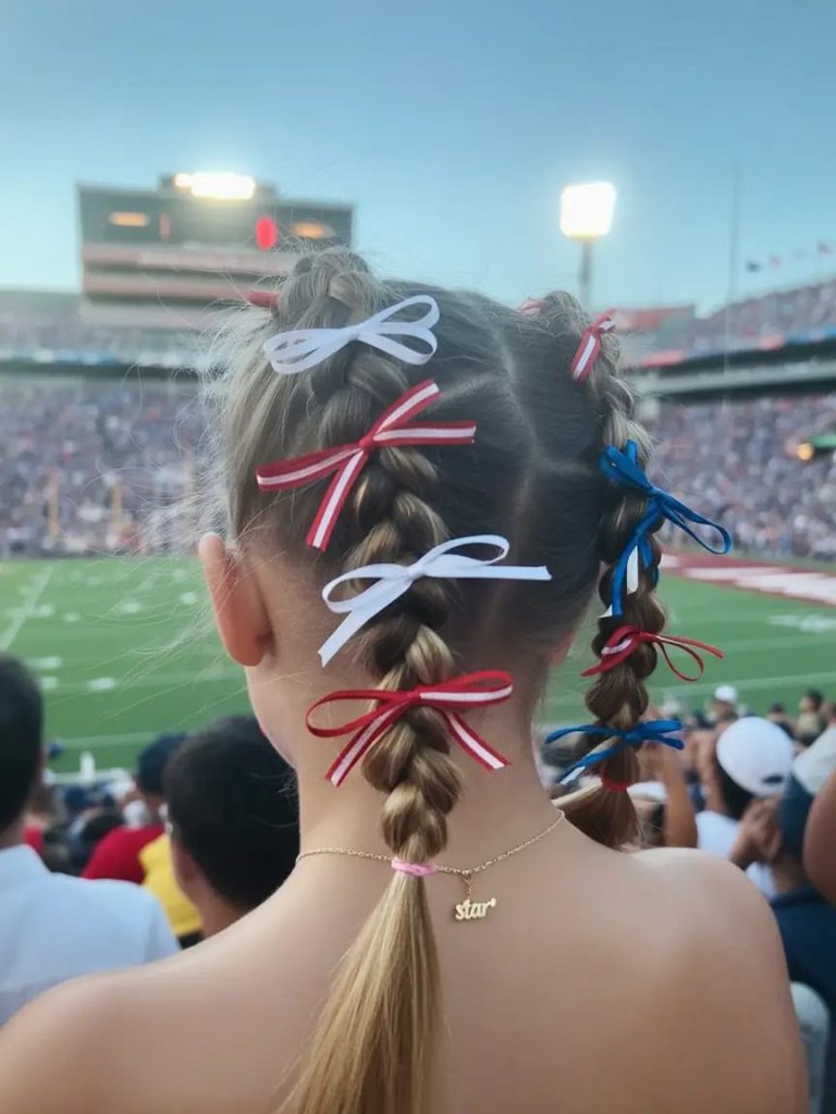 Braided Pigtails with Ribbon Accents for the Whole Family