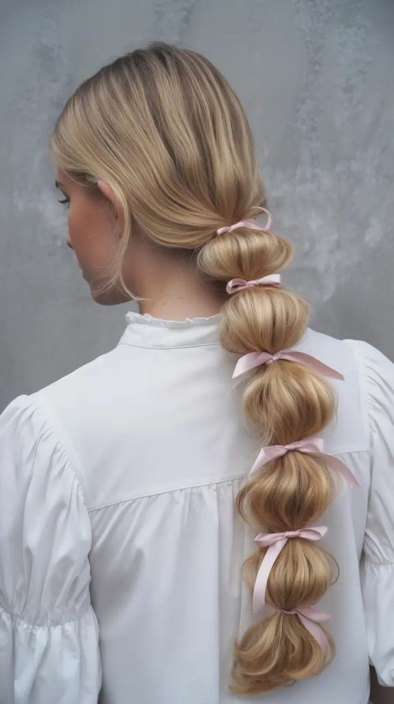 Bubble Ponytail with Satin Bows