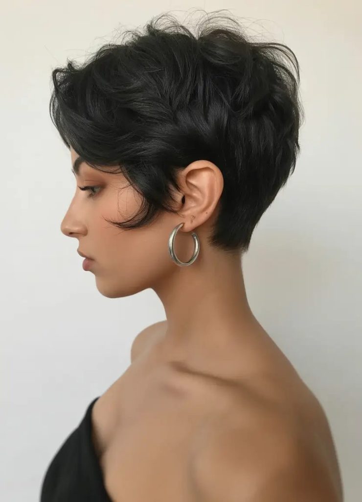 Choppy Brunette Pixie with Long Top Layers
