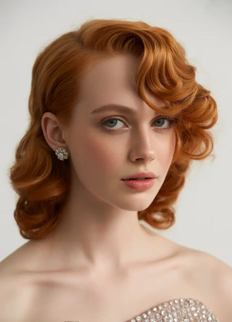 Classic Ginger Pin Curls with Sculpted Shine