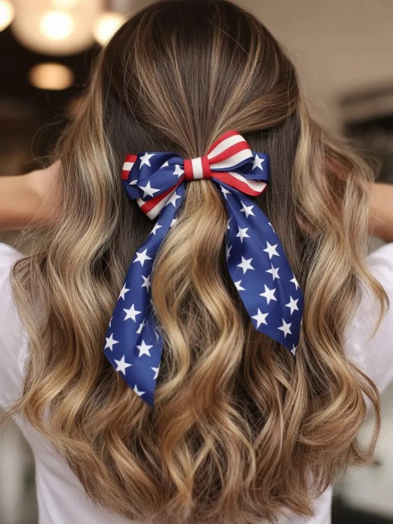 Classic Half-Up with Patriotic Ribbon Twist
