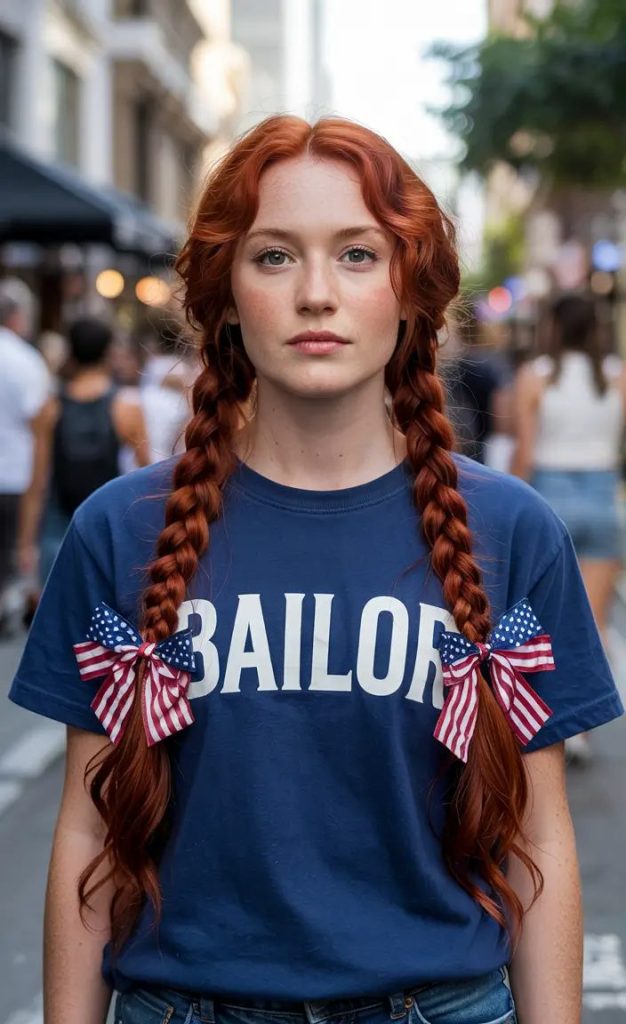 Double Braids with Patriotic Ribbon Bows