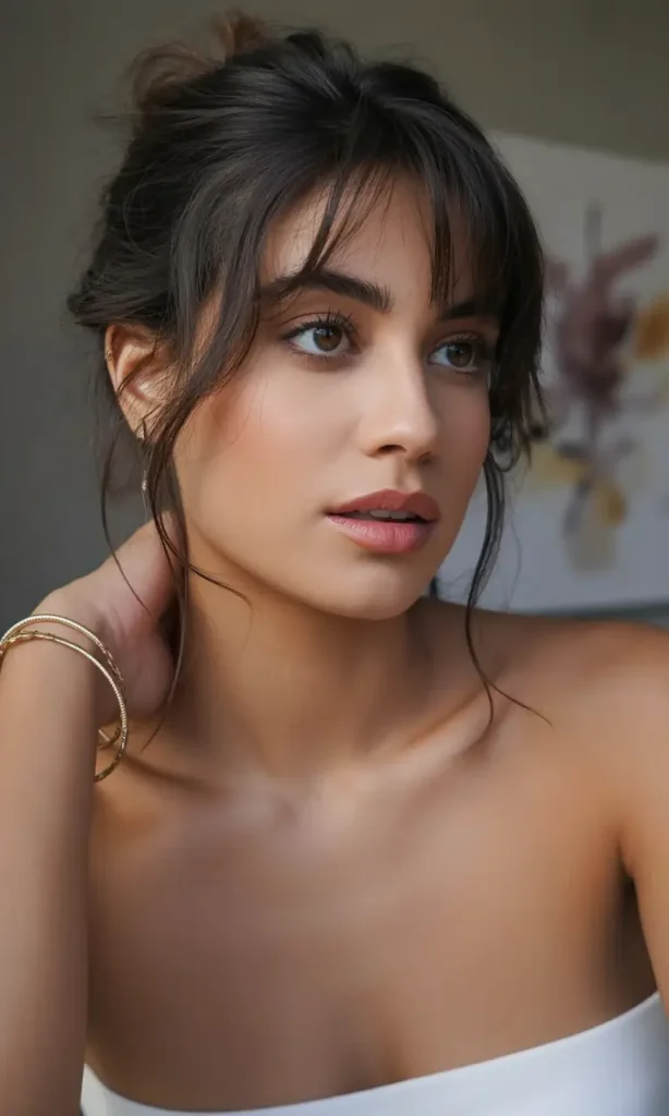 Face-Framing Bangs with Wispy Updo
