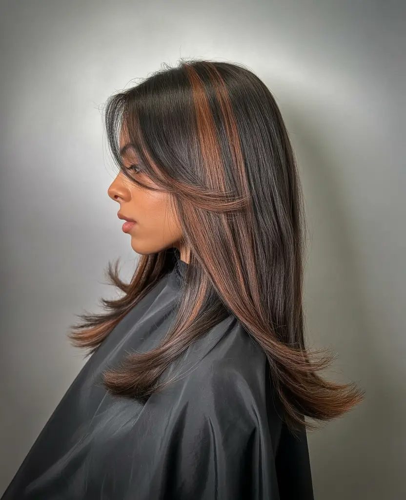 Face-Framing Layers with Cinnamon Ribbons
