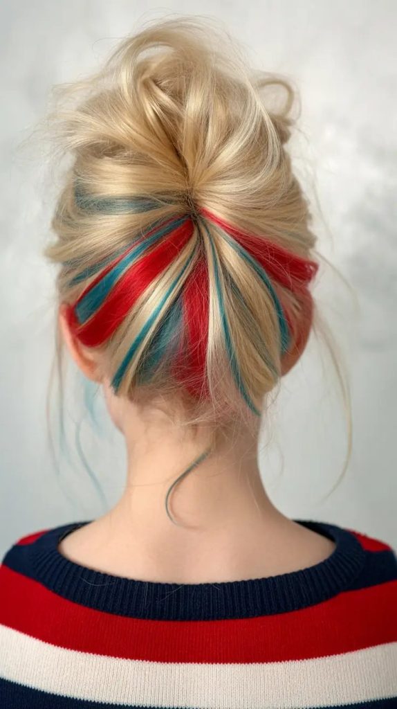Hidden Patriotic Streaks in a Soft Updo
