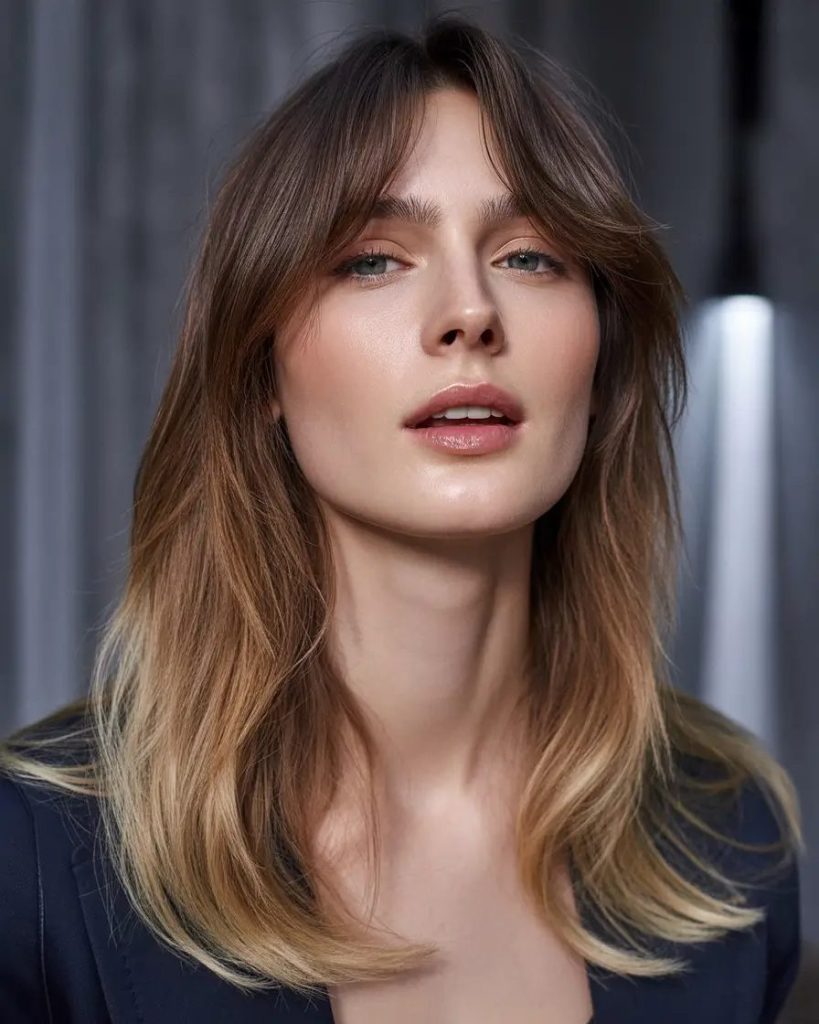 Layered Soft Brunette with Curtain Bangs
