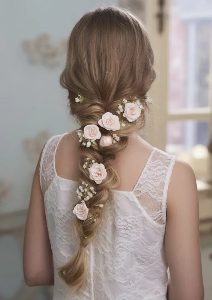 Loose Braid with Floral Embellishments

