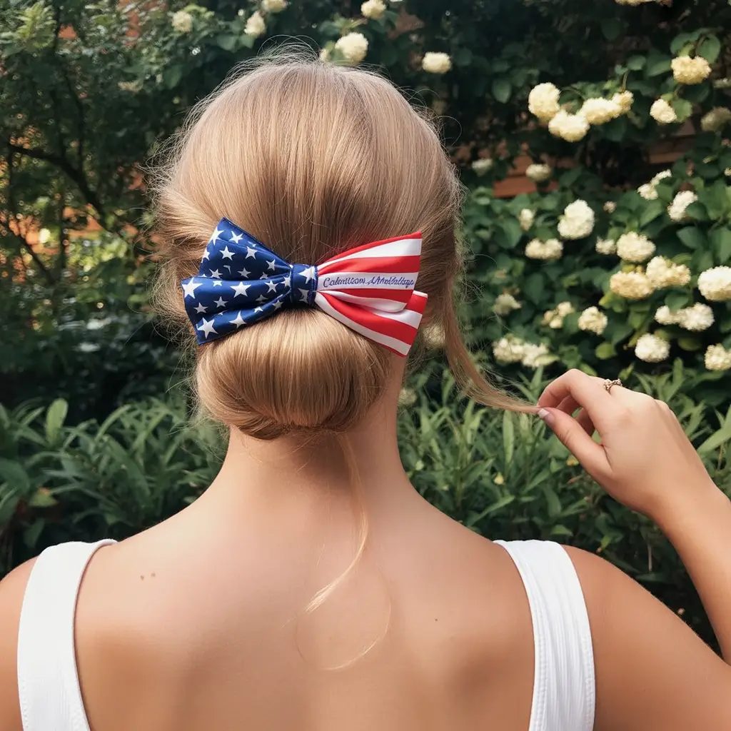 Low Bun with Patriotic Bow Twist