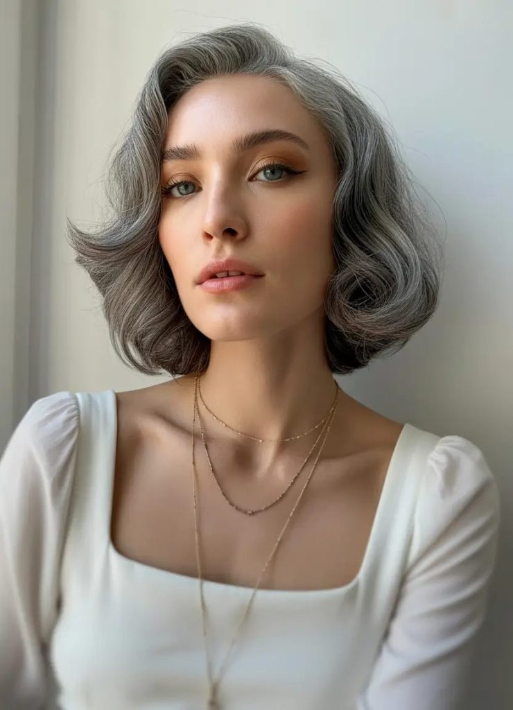 Modern Gray Bob with Vintage Waves