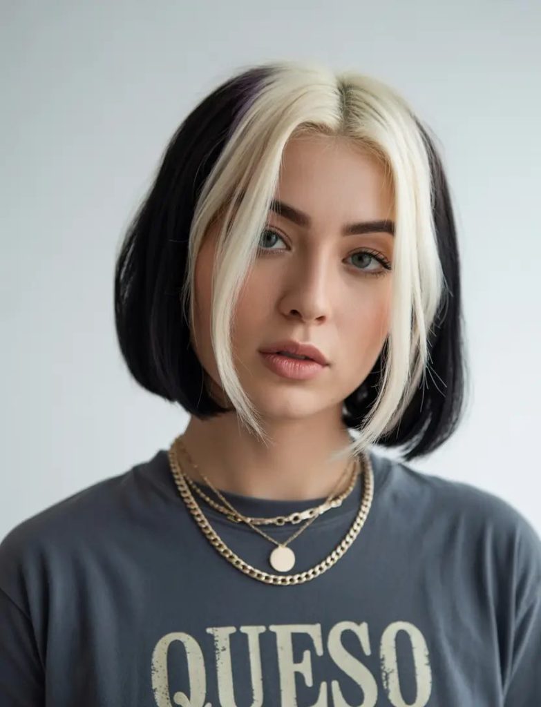 Monochrome Split-Dye Bob with Blonde Money Piece