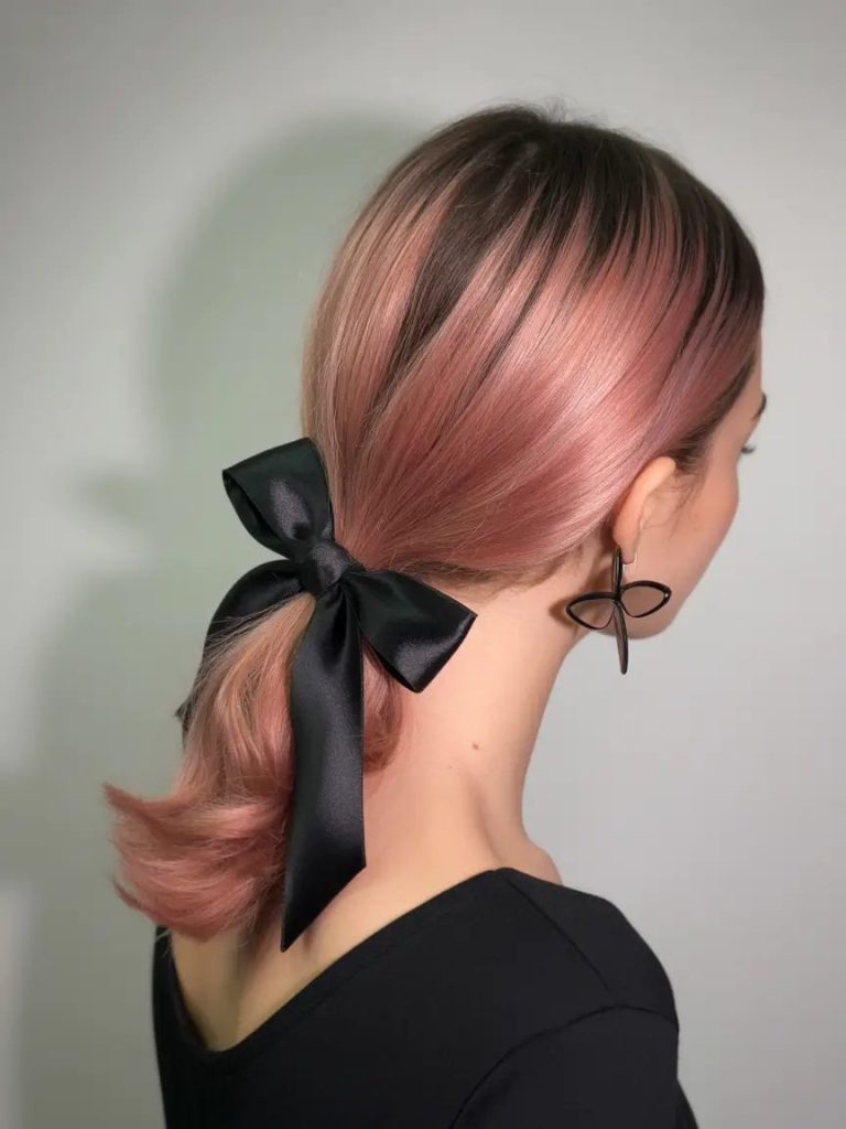 Peachy Polished Lob with Ribbon Tie
