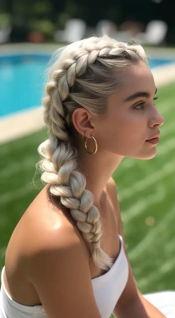 Poolside Dutch Braids with Sleek Ends
