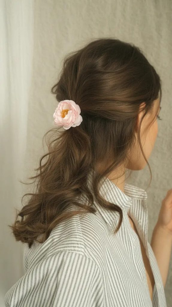 Romantic Half-Up Twist with Flower Clip
