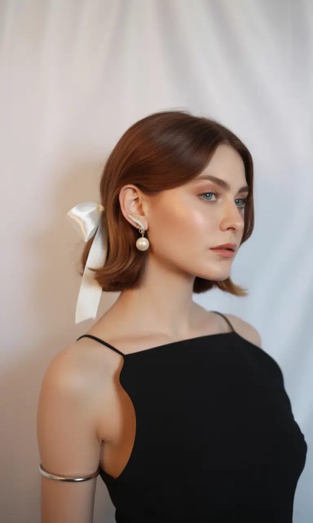 Short-Length Chic with a Satin Bow
