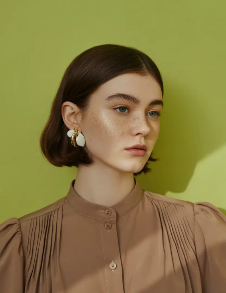 Silky Chestnut Bob with Middle Part
