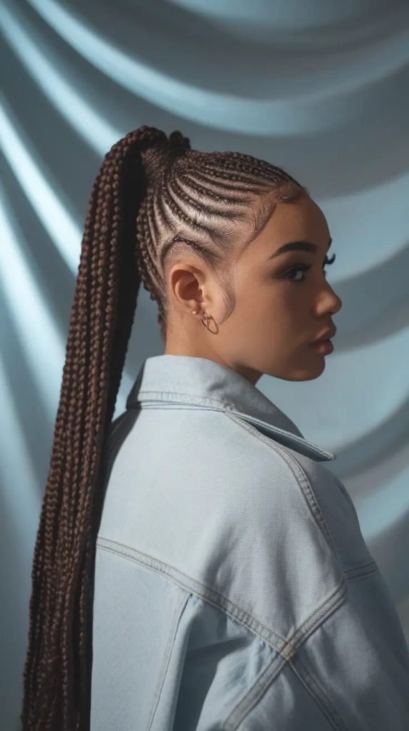 Sky-High Braided Ponytail with Carved Sides
