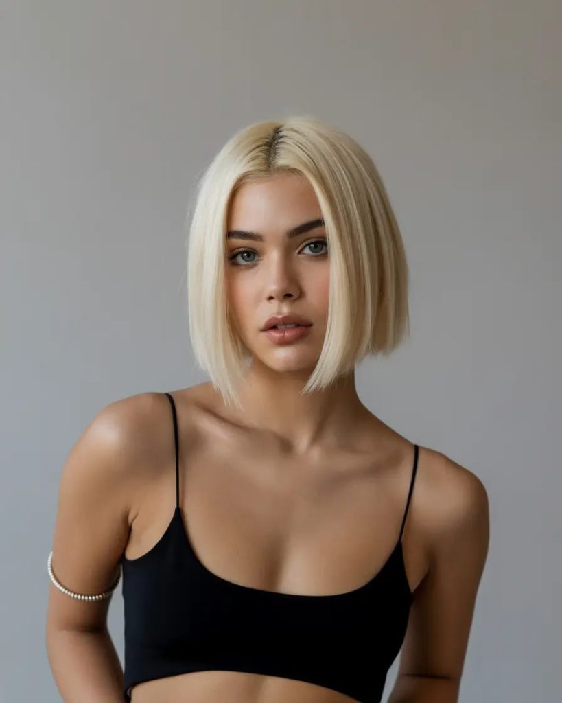 Sleek Chin-Length Bob with Glass Blonde
