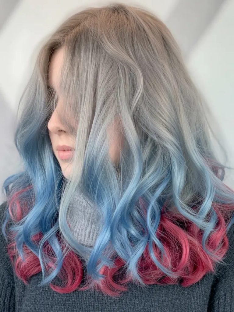 Smoky Gray to Blue Ombre with Pink Ends