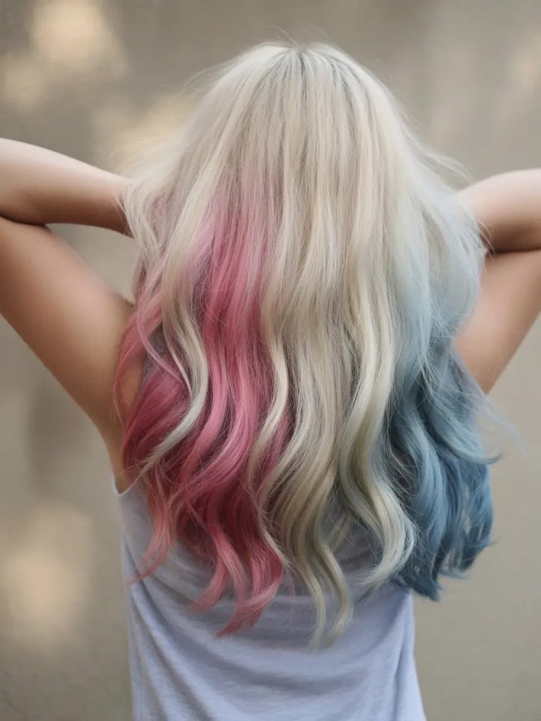 Soft Blonde Waves with Patriotic Highlights
