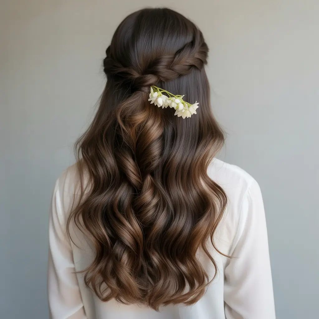 Soft Half-Up Braided Twist for Brunettes
