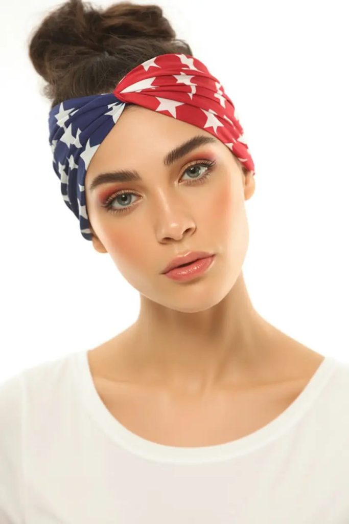 Star-Spangled Headband with a Chic Top Knot
