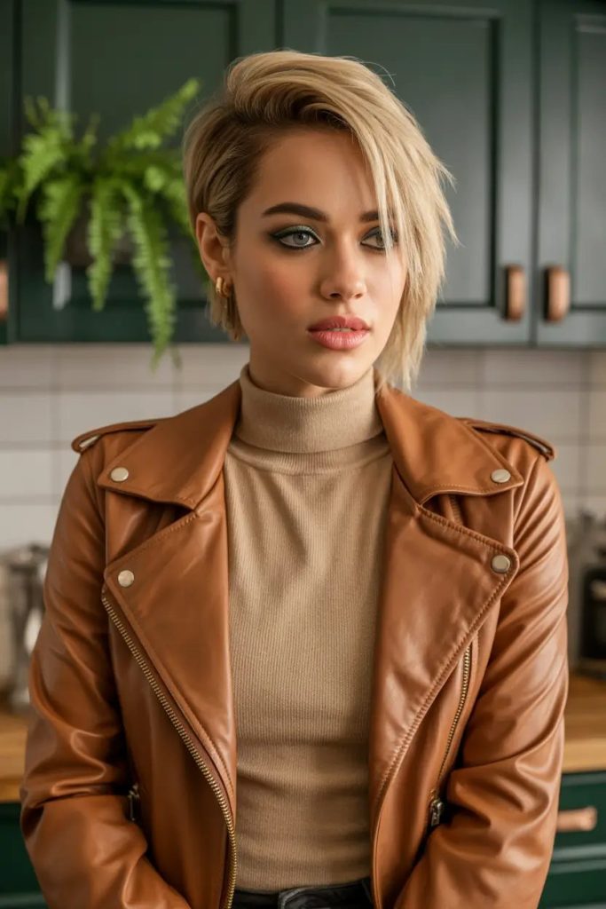 Textured Blonde Crop with Side Power Part