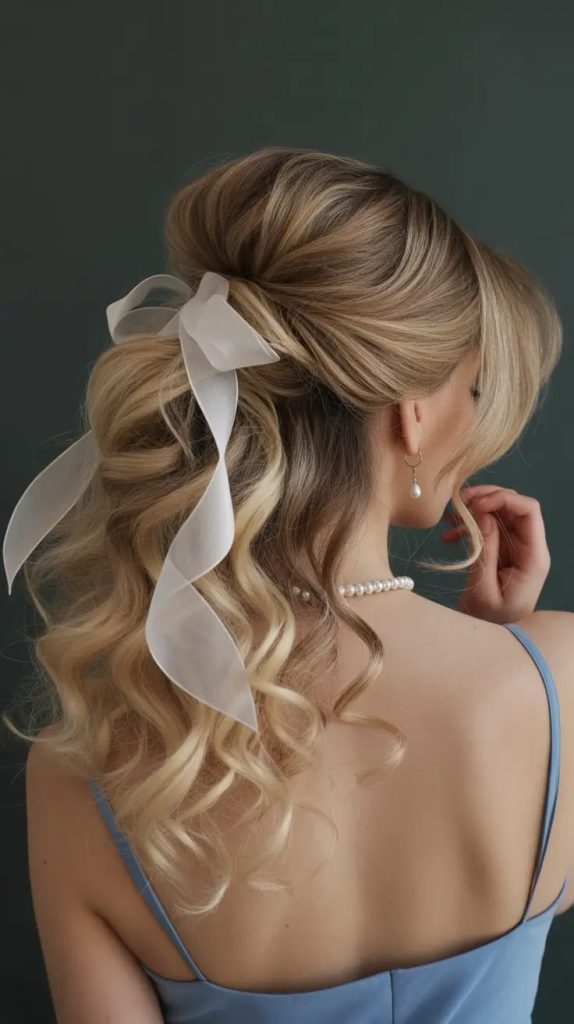 Voluminous Ponytail with Statement Bow
