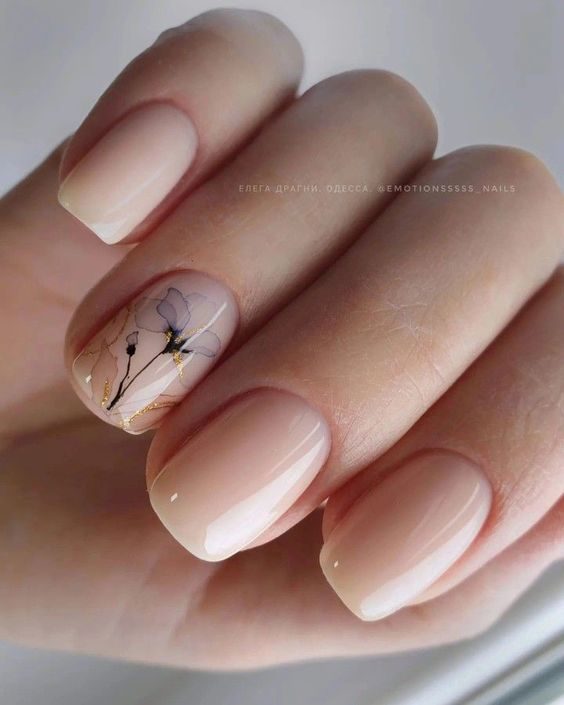 A Touch of Nature Delicate Floral Design on Nude Polish