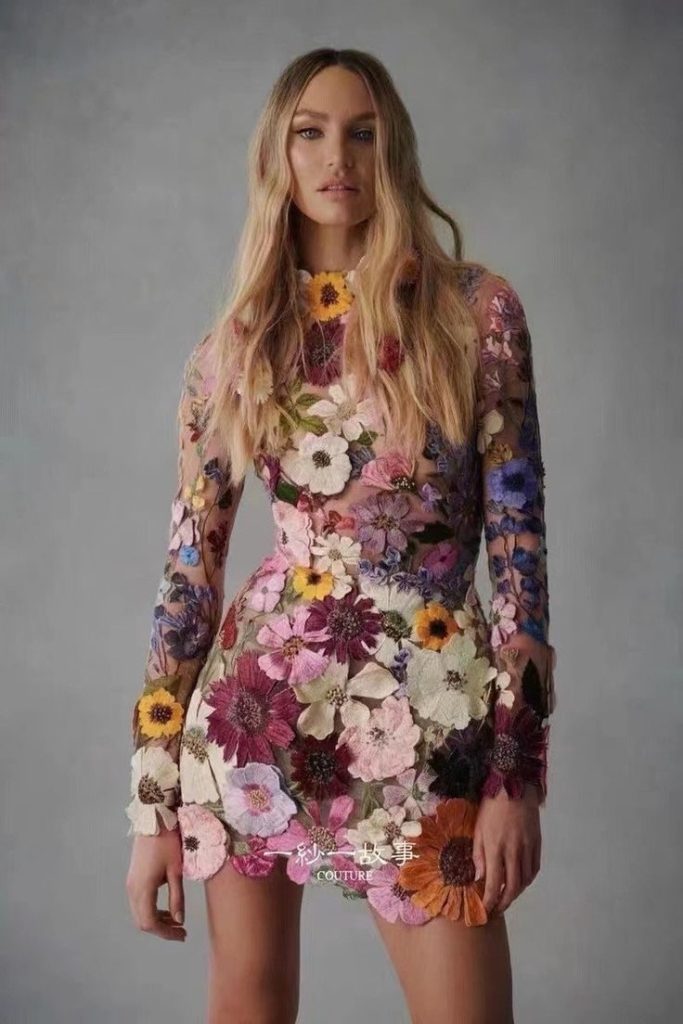 Avant-Garde Floral Array on Sheer Fabric