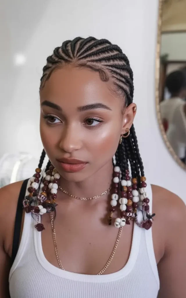 Beaded Cornrows with Bold Personality