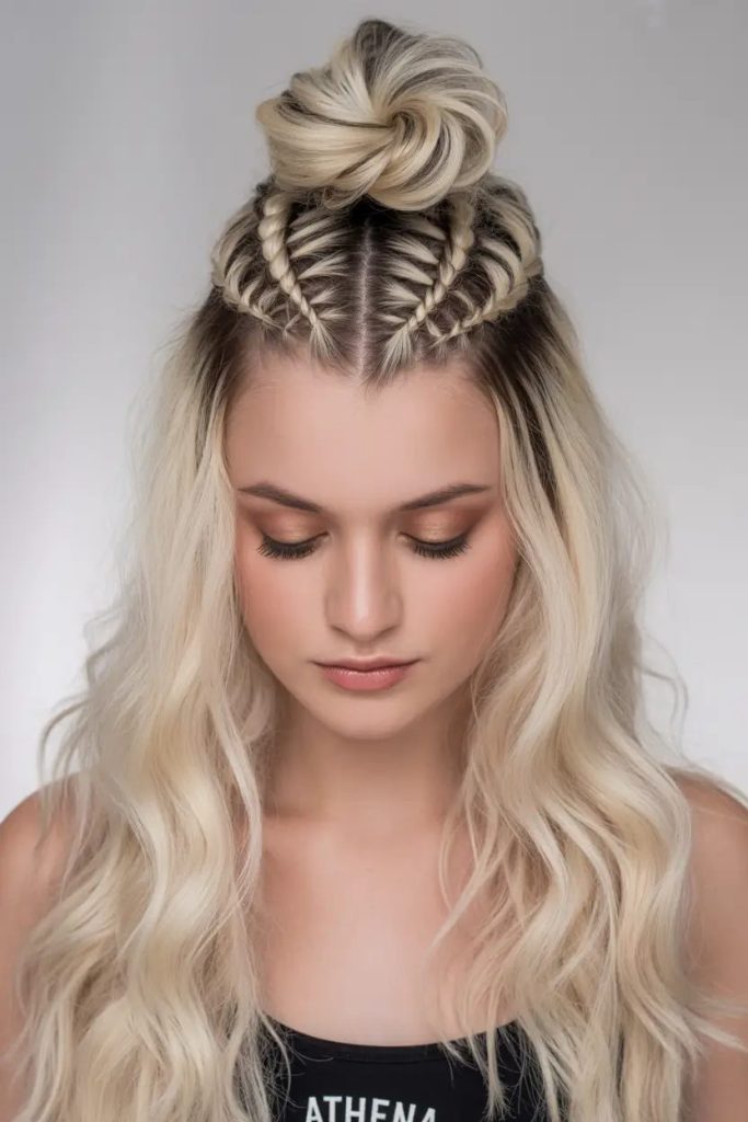 Braided Mohawk Half-Up with a Top Knot Twist
