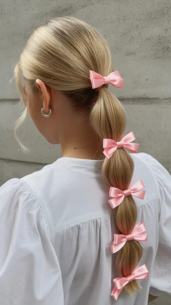 Bubbled Ponytail with Bows
