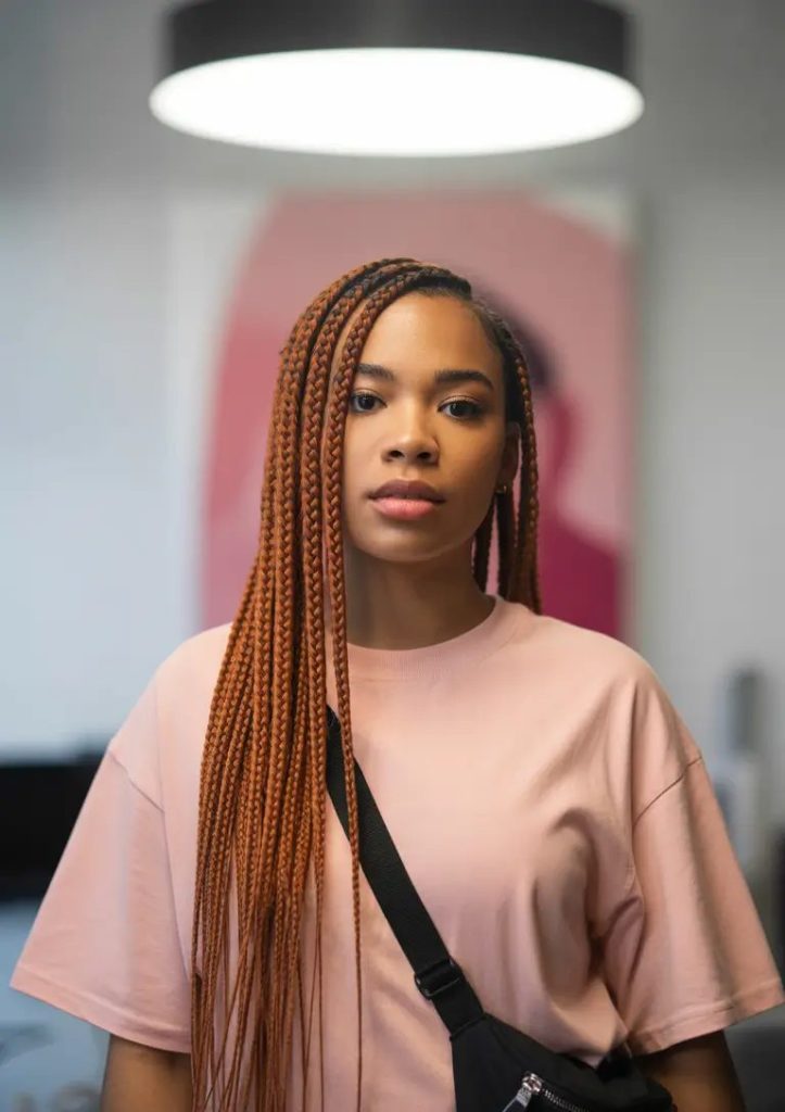 Burnt Orange Box Braids with a Laid-Back Vibe