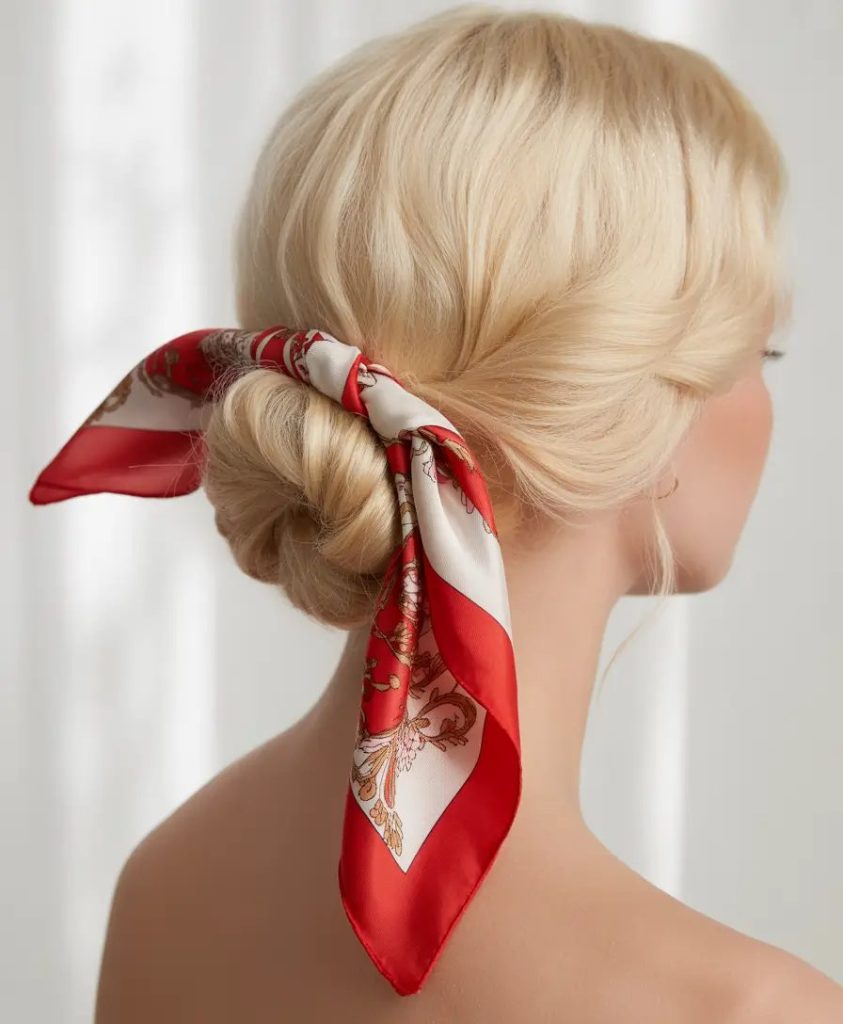 Chic Low Knot with Silk Scarf
