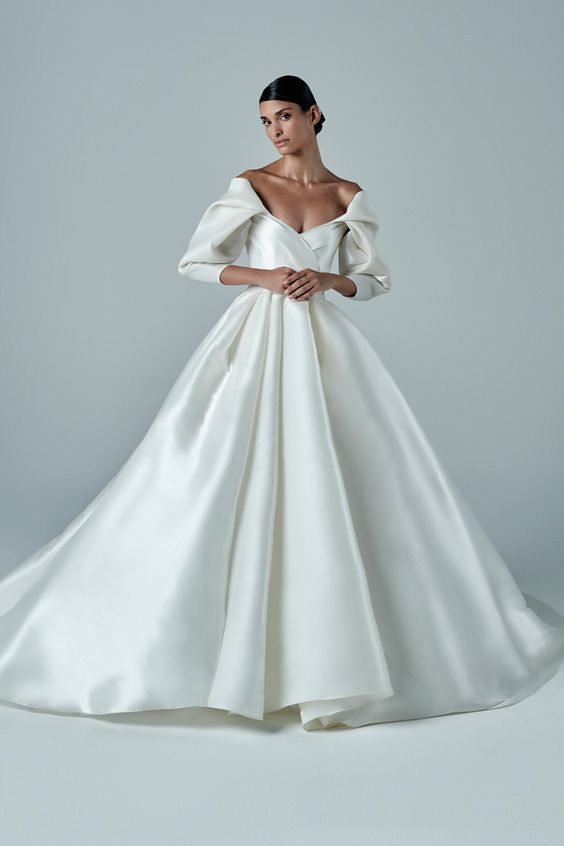 Classic Satin Ballgown with Off-Shoulder Poise