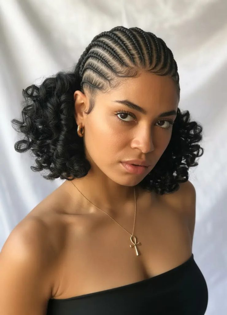 Cornrow Curls with Playful Volume
