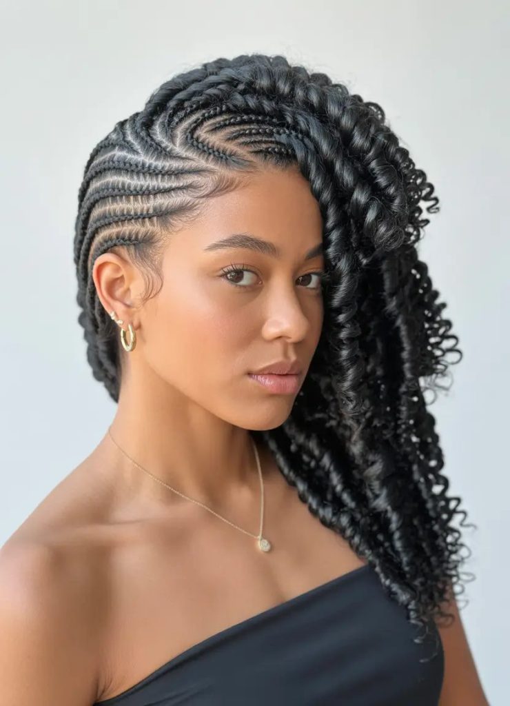 Cornrow Swirl Meets Curly Cascade