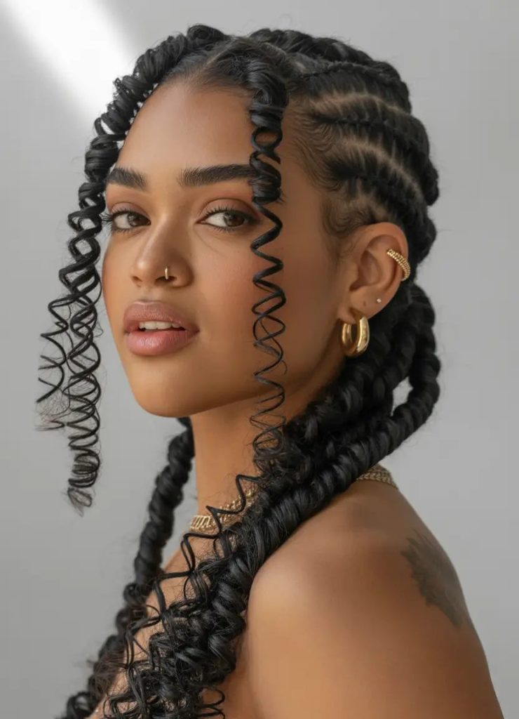 Curly Finish with Defined Braids
