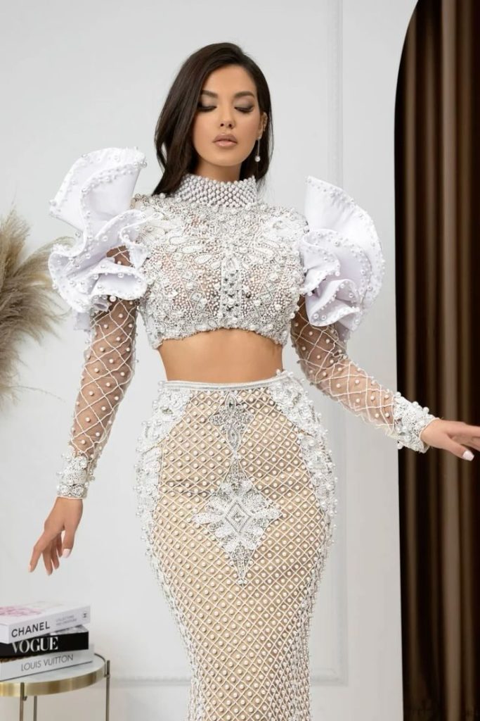 Embellished Elegance Lace, Beads, and Dramatic Silhouettes