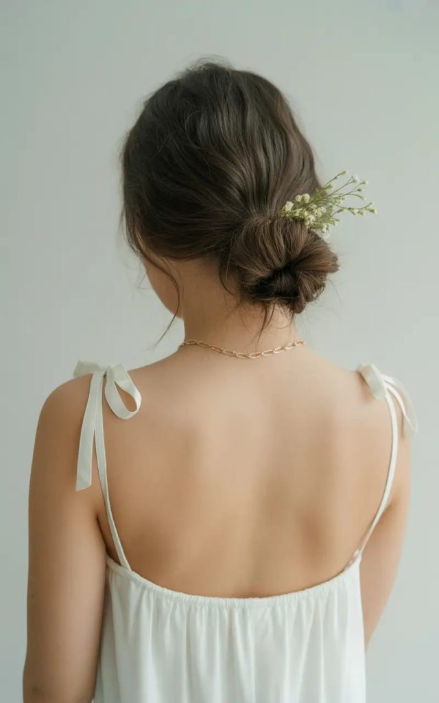 Floral Low Bun with Softly Twisted Layers