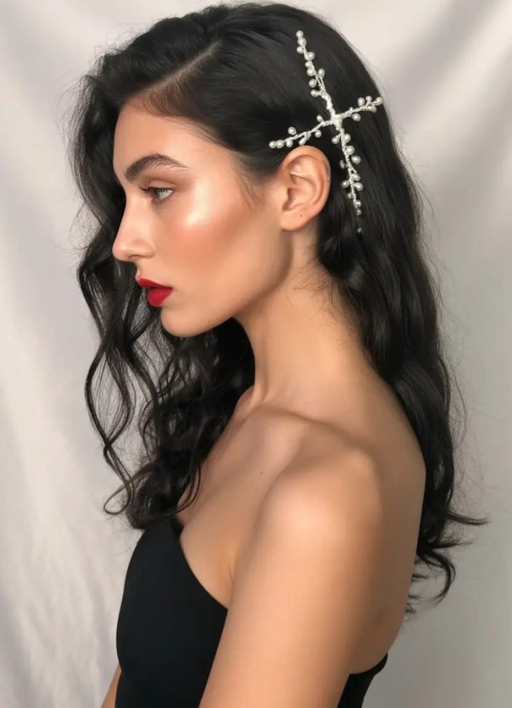Glam Side Part with Ornamental Pins
