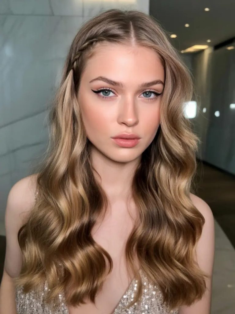 Glam Waves with a Delicate Side Braid
