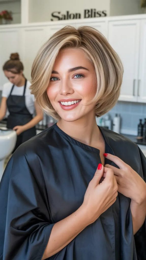 Glossy Blonde Bob with Rounded Volume