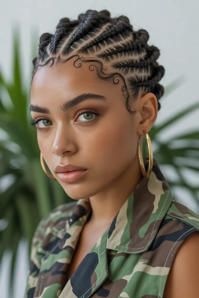 Glossy Cornrow Precision with Edge Art
