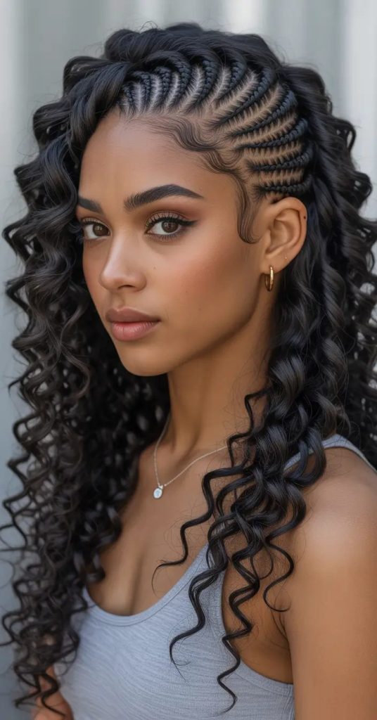 Goddess Curls with Tight Cornrow Detailing