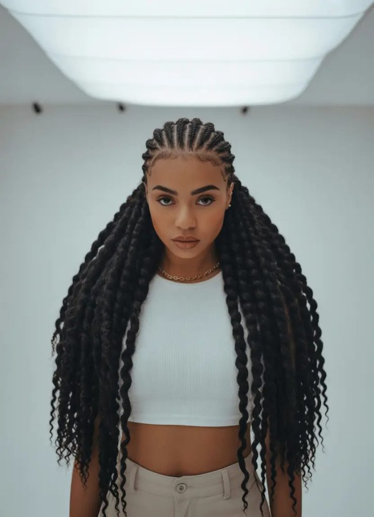 Goddess Feed-In Braids with Waist-Length Texture
