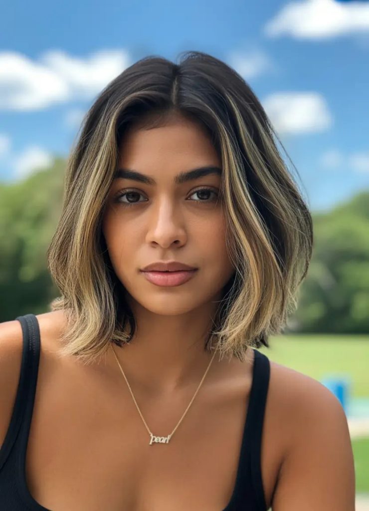 Golden Face Frame on Bold Brunette